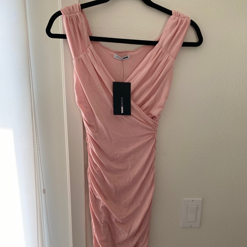 Fashion Nova Light Pink Rusched dress